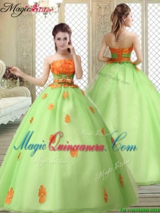 Latest Strapless Quinceanera Gowns with Appliques and Belt