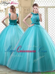 Pretty Bateau Quinceanera Dresses with Ruffles in Teal