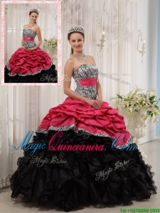 Best Selling Ruffles Sweetheart Quinceanera Gowns in Red and Black