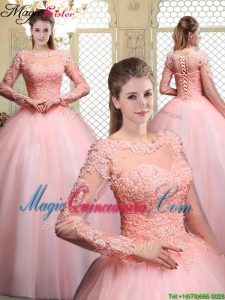 Cheap Bateau Long Sleeves Beading and Appliques Quinceanera Dresses