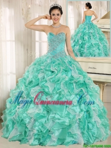 Modern Beading and Ruffles Apple Green Quinceanera Dresses