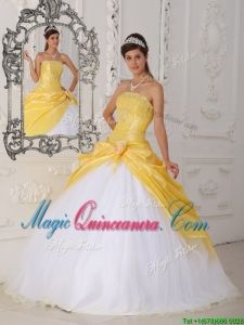 Modest Hand Made Flower Quinceanera Dresses in Yellow and White
