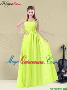 Fashionable Sweetheart Belt Dama Dresses in Yellow Green