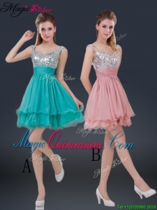 Wonderful Short Straps Paillette Dama Dresses for Summer