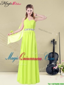 Discount One Shoulder Belt Dama Dresses in Yellow Green