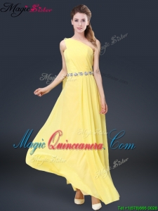 Fashionable One Shoulder Dama Dresses in Yellow