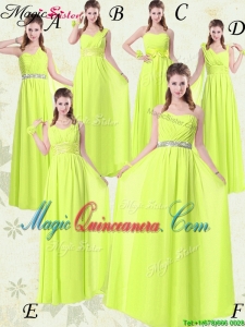 New Arrival Empire Floor Length Belt Dama Dresses in Yellow Green for 2016 Spring