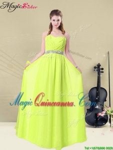 Spring Hot Sale Empire Sweetheart Belt Dama Dresses in Yellow Green