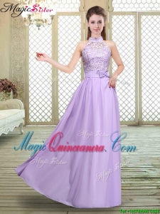 Sweet High Neck Lace Lavender Dama Dresses