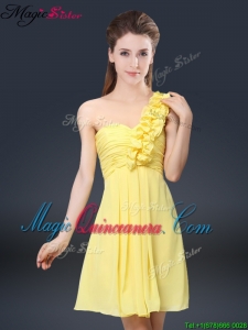 Sweet Short One Shoulder Ruching Dama Dresses