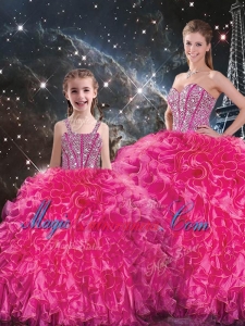 Luxurious Beading Princesita with Quinceanera Dresses in Hot Pink