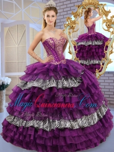 Couture Sweetheart Ball Gown Sweet 16 Dresses with Ruffled Layers and Zebra