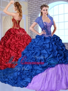 Couture Sweetheart Brush Train Pick Ups and Appliques Quinceanera Dresses
