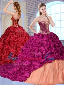 Cute Brush Train Pick Ups and Appliques Quinceanera Gowns