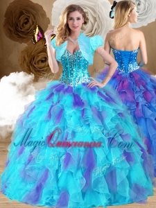 2015 Fashionable Gown Sweetheart Ruffles Sweet 16 Dresses in Multi Color