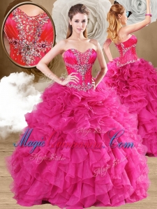 2016 Fashionable Ball Gown Fuchsia Sweet 16 Dresses with Ruffles