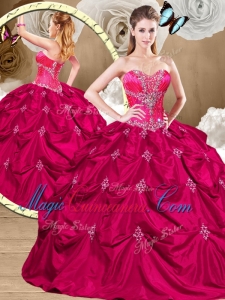 Fashionable Hot Pink Sweet 16 Dresses with Appliques and Pick Ups