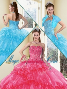 2016 Vintage Ball Gown Quinceanera Gowns with Beading and Ruffled Layers