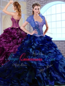 2016 Vintage Brush Train Ruffles and Appliques Quinceanera Dresses in Royal Blue