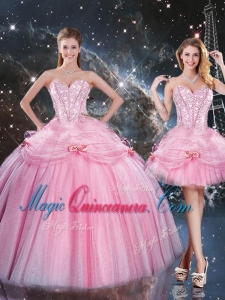 Detachable Ball Gown Sweetheart Beading Pink Quinceanera Gowns