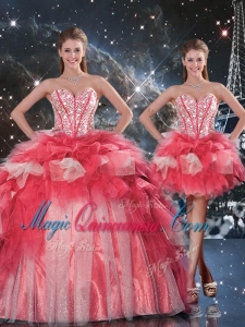 Fashionable Puffy Sweetheart Detachable Beading Quinceanera Gowns for Winter