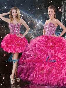 Fashionable Sweetheart Hot Pink Detachable Quinceanera Dresses with Beading