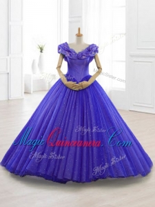 Custom Made Appliques Cap Sleeves Sweet 15 Dresses in Purple