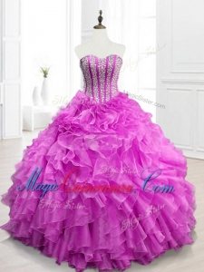 Custom Made Beading and Ruffles Fuchsia Quinceanera Gowns for 2016