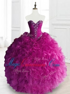 Custom Made Beading and Ruffles Quinceanera Dresses in Fuchsia