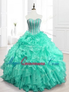 Custom Made Beading and Ruffles Sweet 16 Dresses in Apple Green