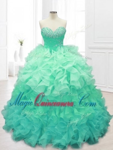 Custom Made Beading and Ruffles Sweet 16 Dresses in Apple Green