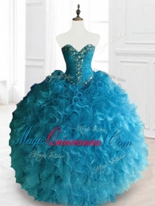 Custom Made Beading and Ruffles Sweetheart Quinceanera Dresses in Blue