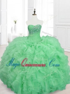 Custom Made Beading and Ruffles Sweetheart Quinceanera Dresses in Green
