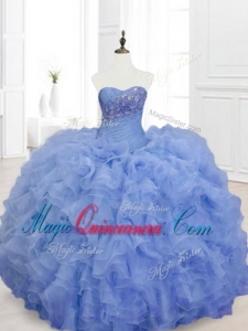 Custom Made Blue Sweet 16 Dresses with Beading and Ruffles