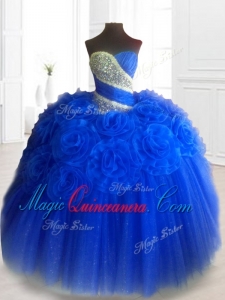 Custom Made Hand Made Flowers Sweet 16 Dresses in Royal Blue