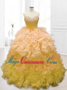 Custom Made Sweetheart Beading and Ruffles Quinceanera Dresses in Gold