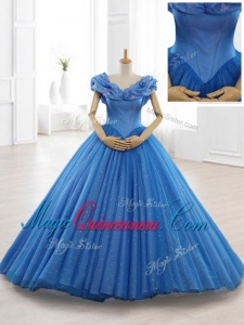 In Stock Appliques Off the Shoulder Sweet 16 Dresses in Blue