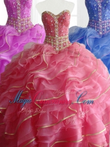 In Stock Ball Gown Quinceanera Dresses with Beading and Ruffles