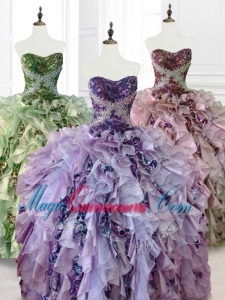 In Stock Beading Multi Color Quinceanera Dresses with Ruffles and Pattern