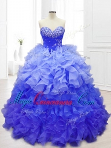 In Stock Sweetheart Blue Quinceanera Gowns with Beading and Ruffles
