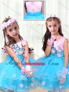 2016 Cute Scoop Short Little Girl Dress with Appliques