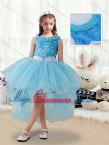 Latest High Low Flower Girl Dresses with Belt and Appliques 2016