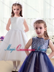 Pretty Ruching Tea Length Scoop Flower Girl Dresses