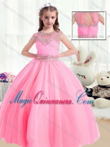Sweet Ball Gown Cap Sleeves Little Girl Pageant Dresses with Beading