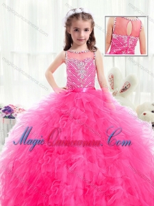 Beautiful Bateau Hot Pink Little Girl Pageant Dresses with Beading