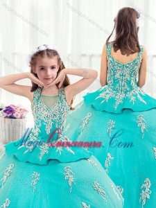 Pretty Straps Turquoise Little Girl Pageant Dresses with Appliques