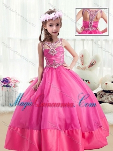 Sweet Ball Gown Beading Little Girl Pageant Dresses in Hot Pink