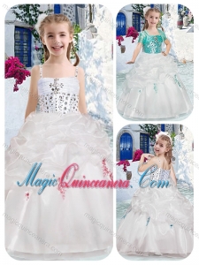 Best Spaghetti Straps Little Girl Pageant Dresses with Beading and Bubles