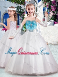 Latest Spaghetti Straps Little Girl Pageant Dresses with Appliques and Bubles