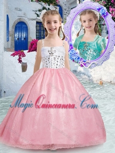 Beautiful Spaghetti Straps Pink Little Girl Pageant Dresses with Beadin